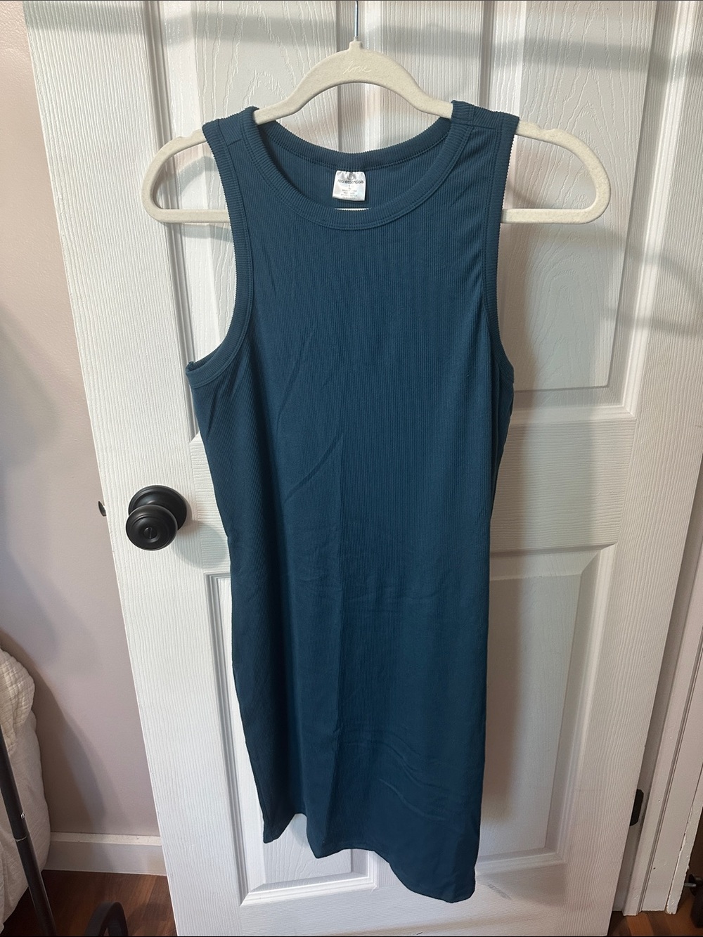 Essentials Sleeveless Ribbed Mini Dress in Teal